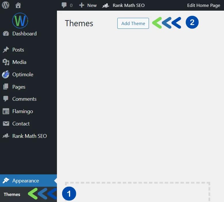 لقطة شاشة للموقع الإلكتروني مع إبراز خيارات المظهر في الشريط الجانبي. تعرض الصفحة السمات مع خيار "إضافة سمة" وأسهم مرقمة.